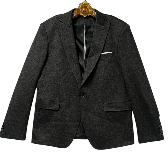 Baess Blazer Men 48R Charcoal Gray Wool Slim Fit Single Button Double Vent
